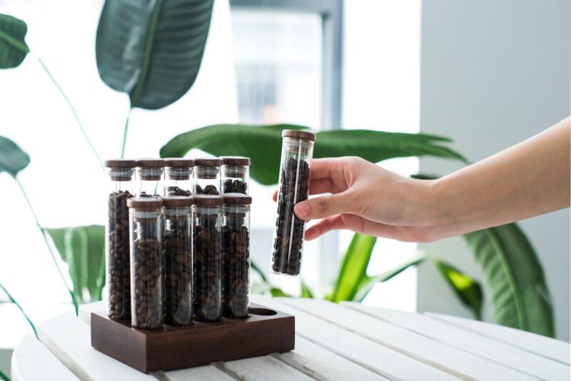 咖啡豆密封罐 22g 單向排氣閥 黑胡桃木 咖啡豆展示架 咖啡豆分裝 試管展示架 (2)