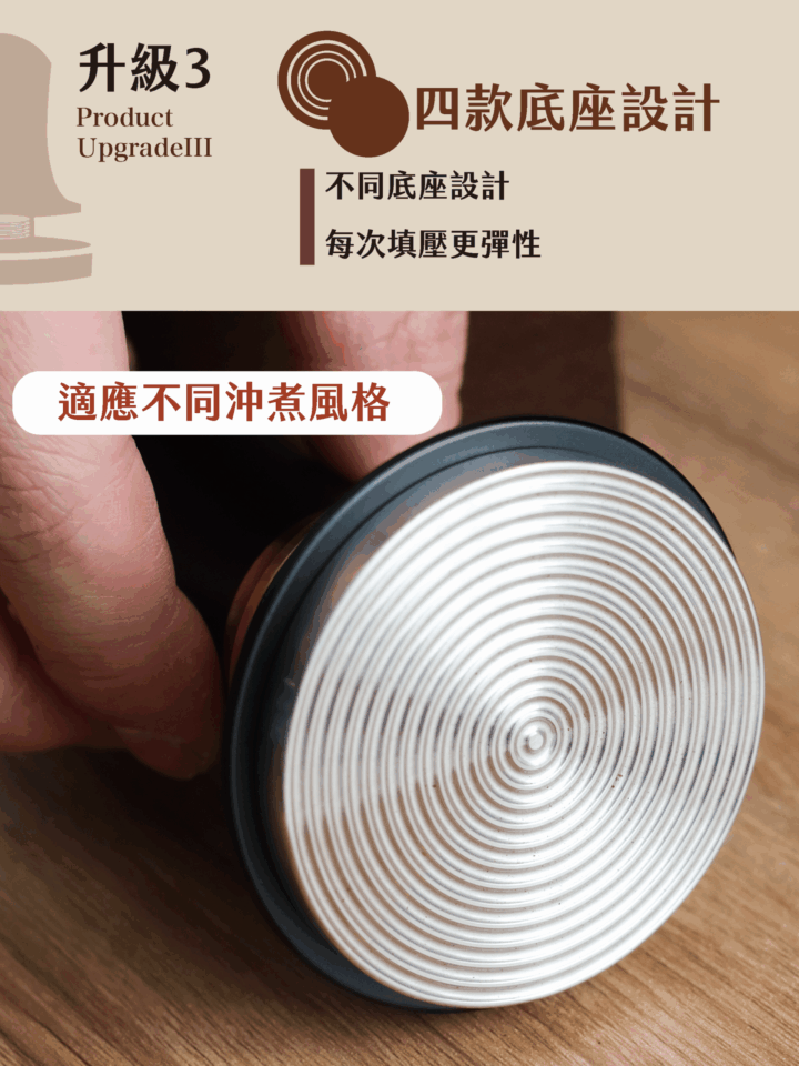 四款粉錘底座：平底、同心圓 、C-flat 同心圓、歐弧 Euro Curve，適應不同沖煮風味 (1)