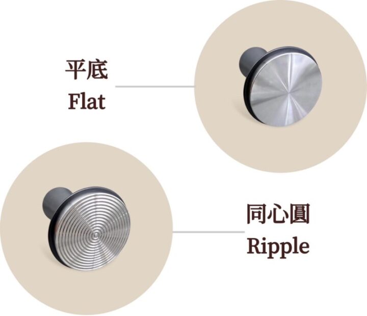 四種黃銅粉錘壓粉器底座實拍照，展現不同壓紋與傾斜曲面設計 (2)